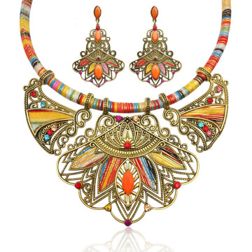 Bohemia Millet Beads Rhinestone Braided Rope Earring Jewelry Suit